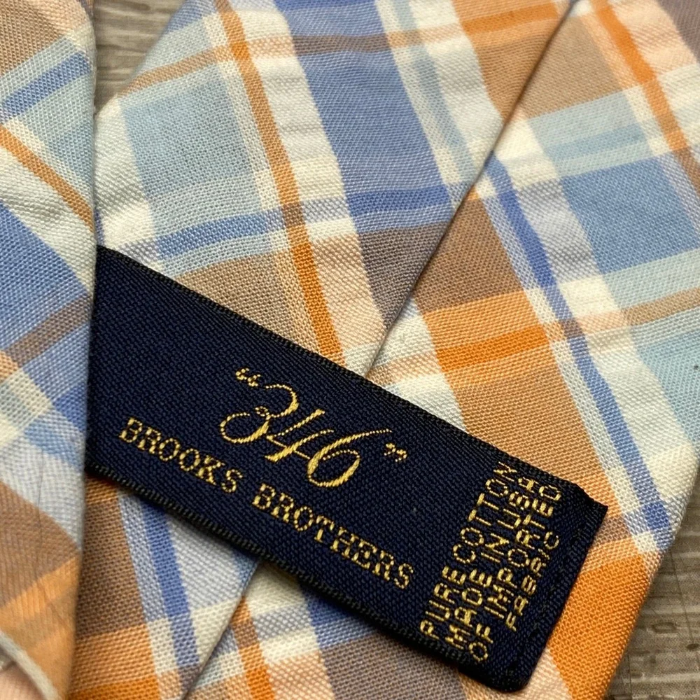 Brooks Brothers Boys Plaid‎ Tie Blue Orange Cotton 346 Necktie